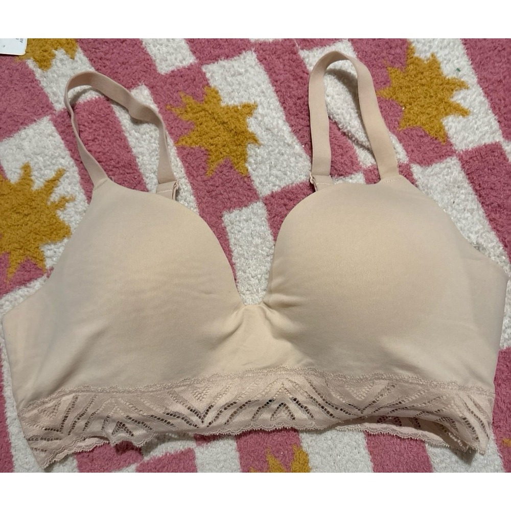 Paramour Beige Full Figure Lace Trim Wirefree Comfort‎ Bralette, Size 2X